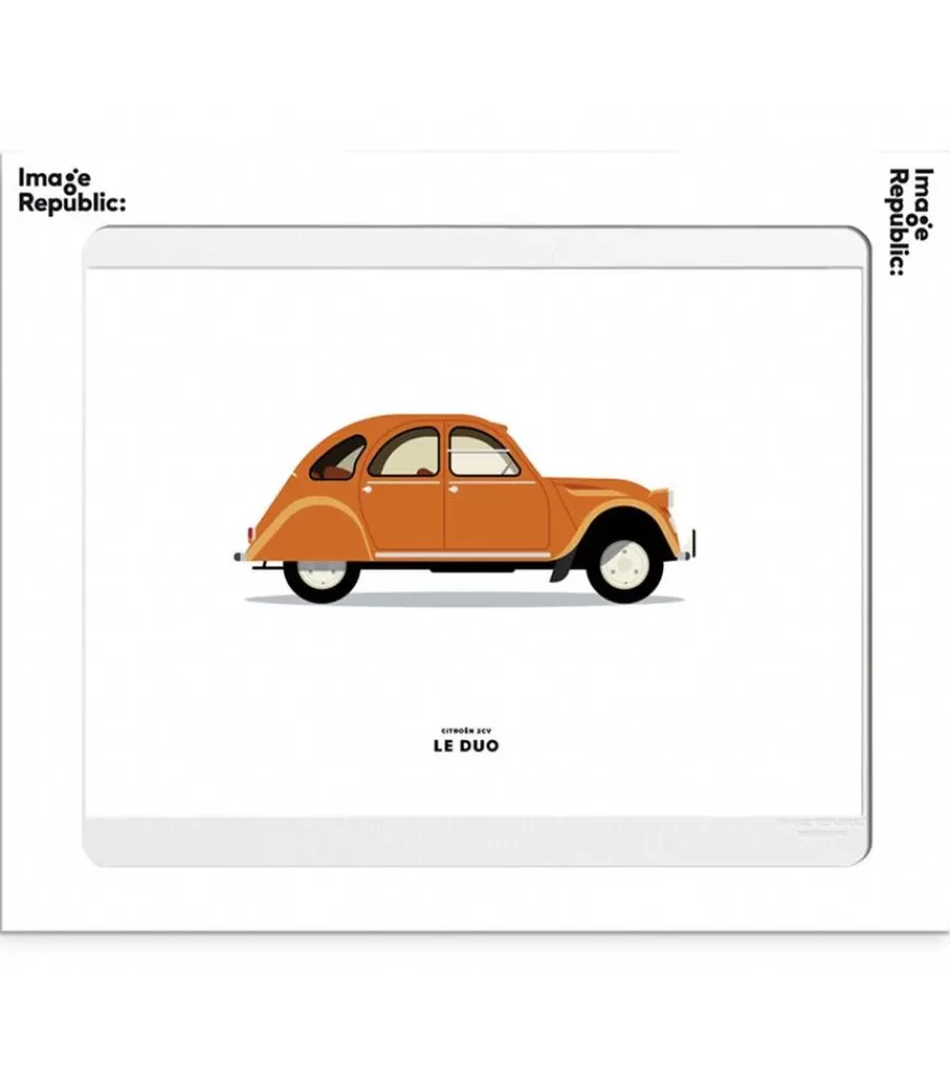 Image Republic Affiche Le Duo Voiture Citroen 2Cv Orange 30 X 40 Cm