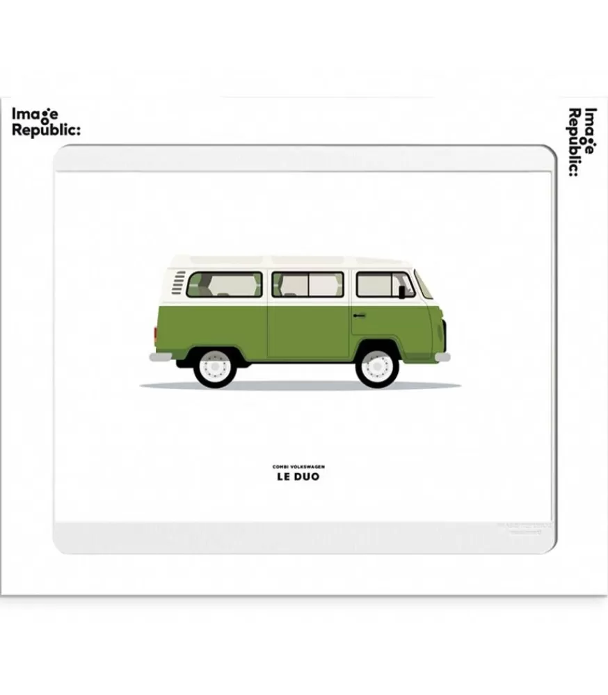 Image Republic Affiche Le Duo Voiture Combi Volkswagen Verte 30 X 40 Cm