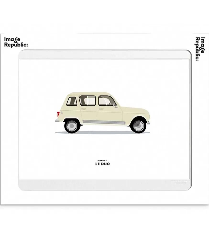 Image Republic Affiche Le Duo Voiture Renault 4L Beige 30 X 40 Cm