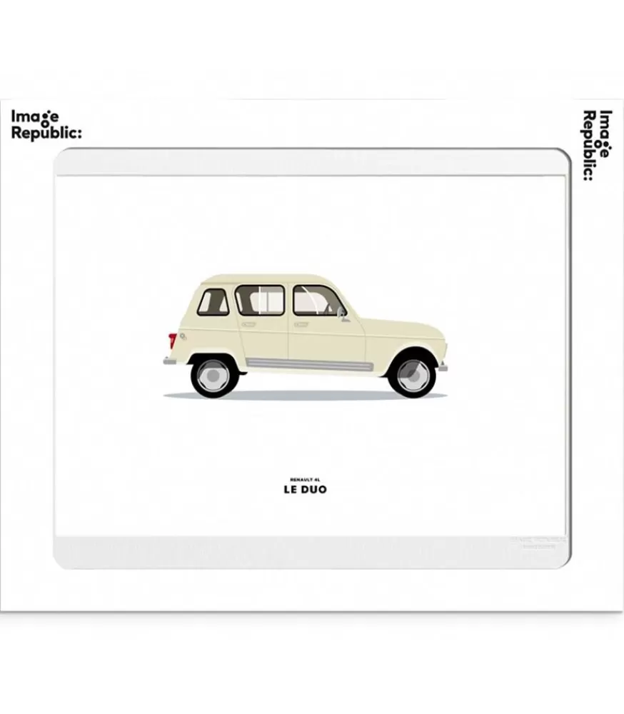 Image Republic Affiche Le Duo Voiture Renault 4L Beige 40 X 50 Cm
