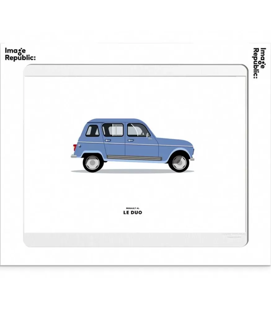 Image Republic Affiche Le Duo Voiture Renault 4L Bleue 40 X 50 Cm