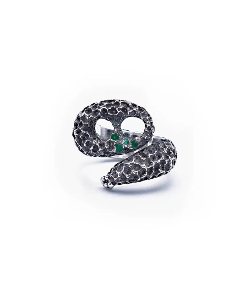 Femme Ylang Ravel Bague Serpente A Sonagli Emeraude Argent