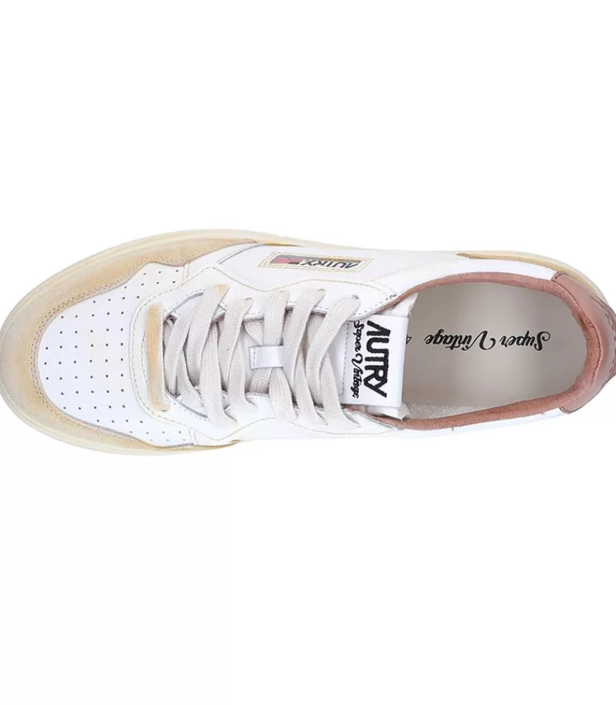 Homme Autry Baskets Homme Super Vintage Low Blanc Et Cafe