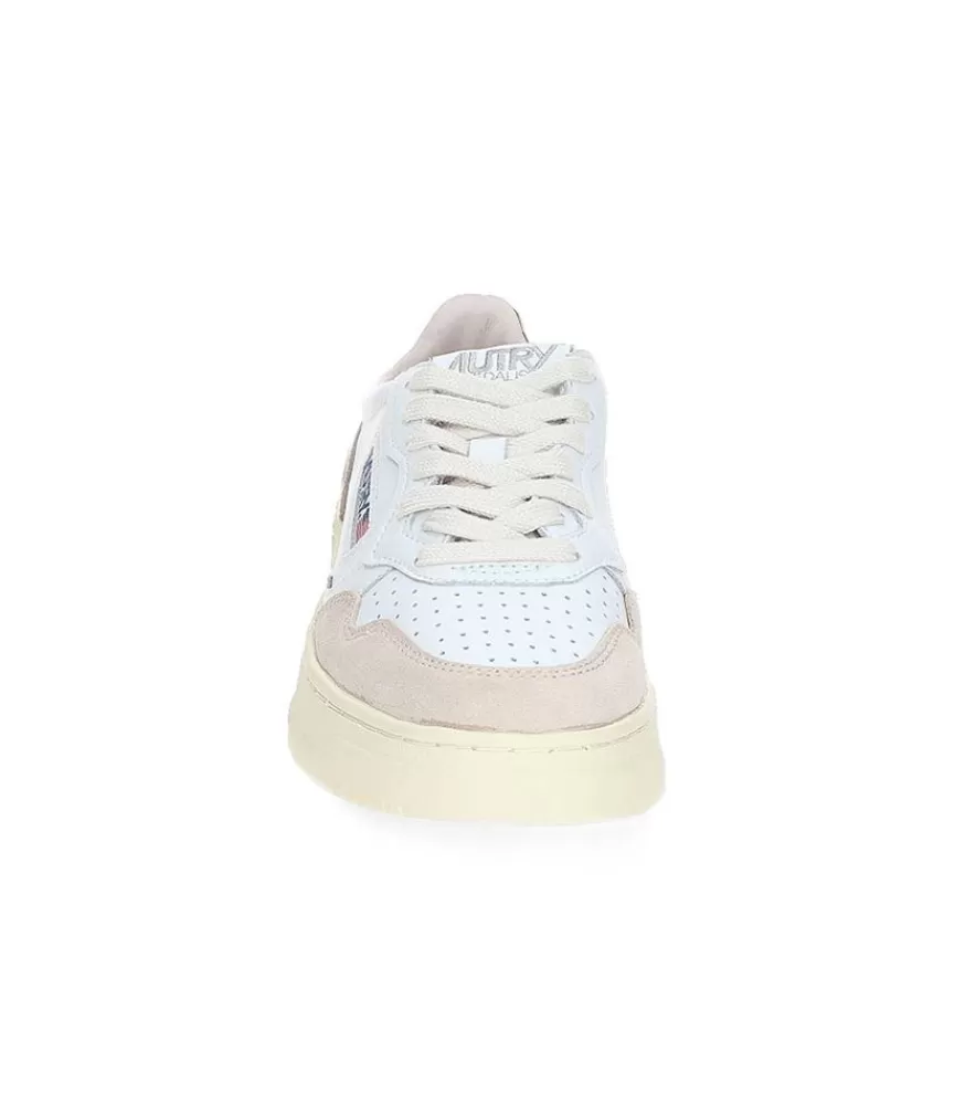 Femme Autry Baskets Medalist Low En Daim Et Cuir Blanc Et Mount