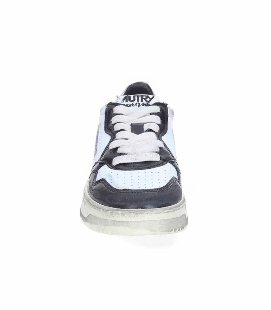 Femme Autry Baskets Medalist Low Super Vintage Blanc Argent Et Noir