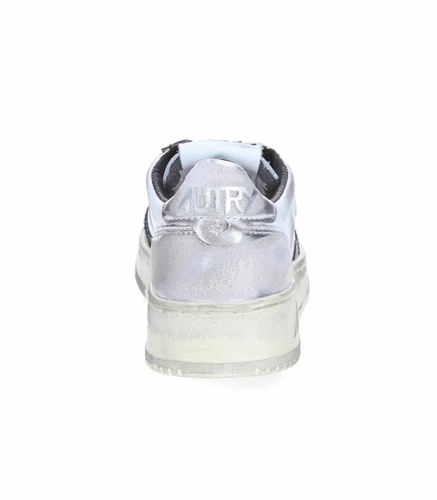 Femme Autry Baskets Medalist Low Super Vintage Blanc Argent Et Noir