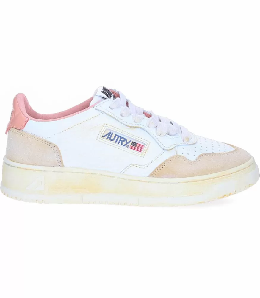 Femme Autry Baskets Medalist Low Super Vintage Blanc Jaune Et Sashimi
