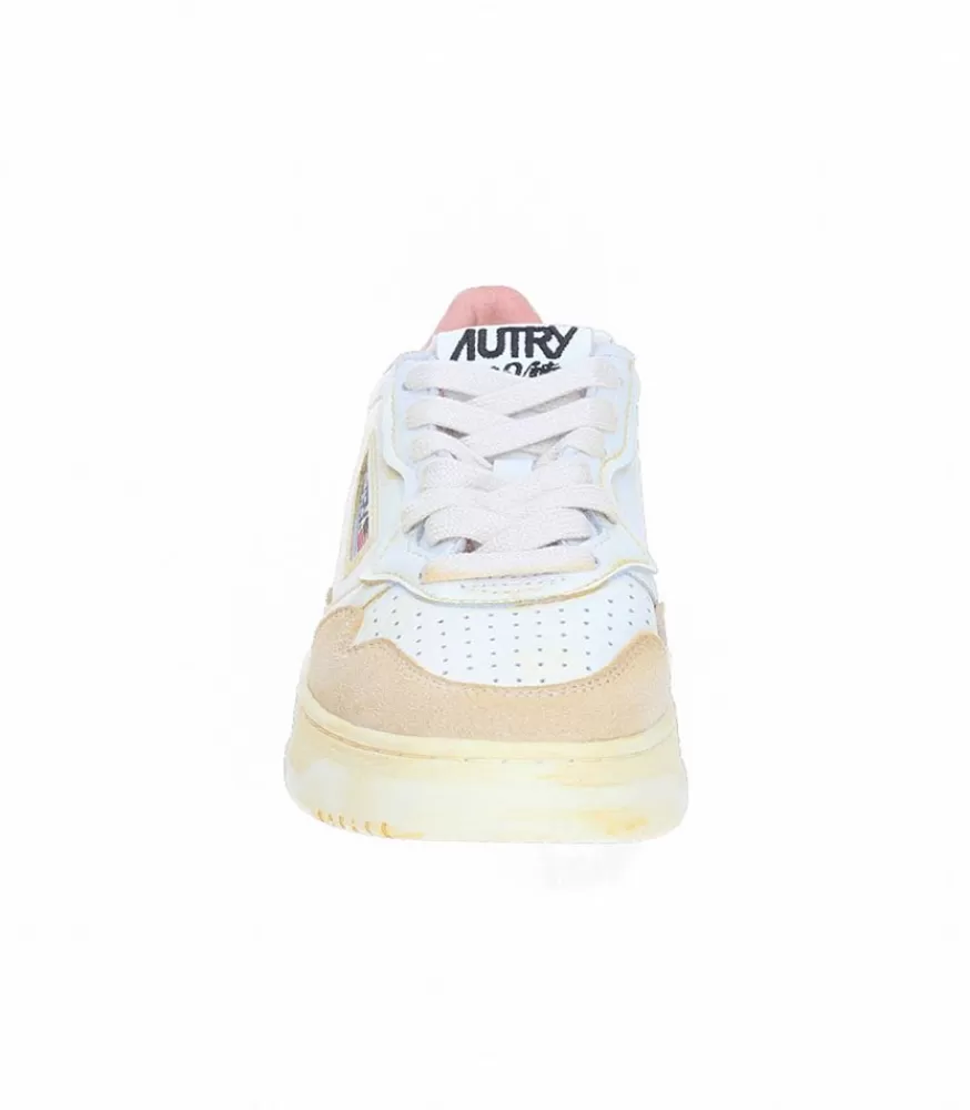 Femme Autry Baskets Medalist Low Super Vintage Blanc Jaune Et Sashimi