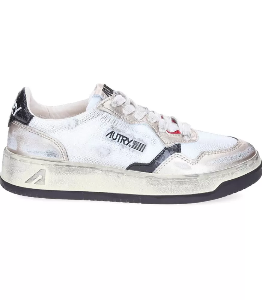 Femme Autry Baskets Medalist Low Super Vintage En Mesh Et Daim Blanc Et Or