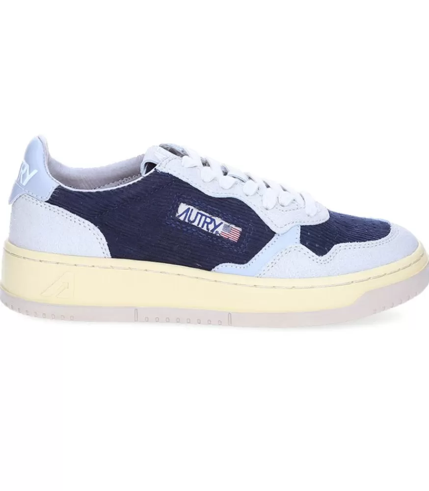 Femme Autry Baskets Medalist Low Velours Cotele Bleu Et Gris