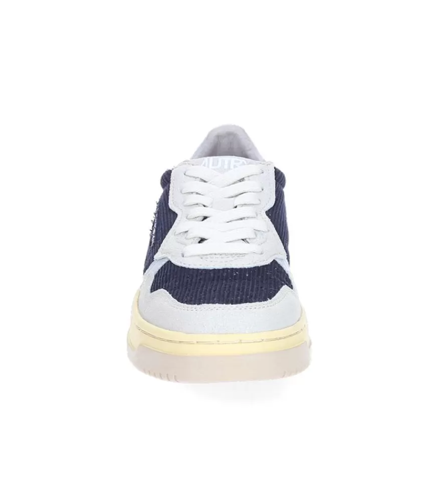 Femme Autry Baskets Medalist Low Velours Cotele Bleu Et Gris