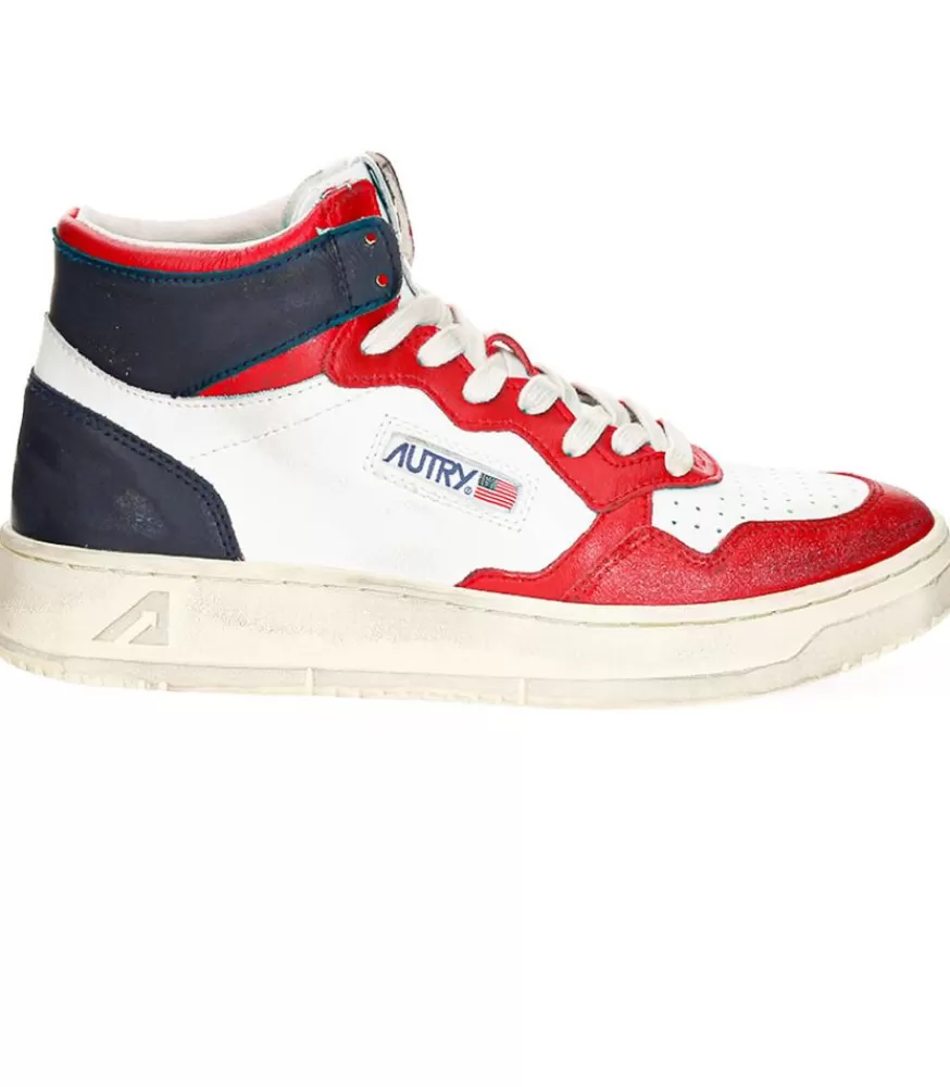 Femme Autry Baskets Medalist Super Vintage Blanc Rouge Bleu