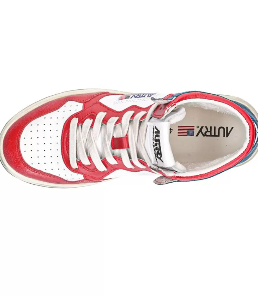 Femme Autry Baskets Medalist Super Vintage Blanc Rouge Bleu