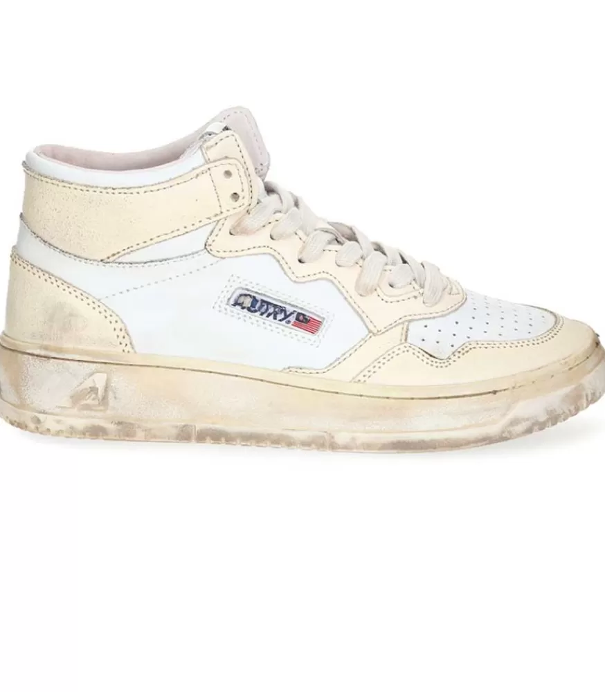 Femme Autry Baskets Medalist Super Vintage Mid Leather White/Ivory