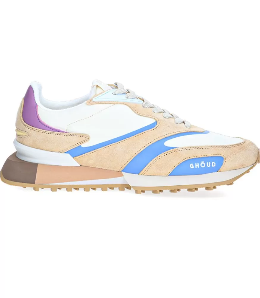 Femme GHOUD Venice Baskets Rush Gr2 Low Nylon Cuir Suede Cream Avio