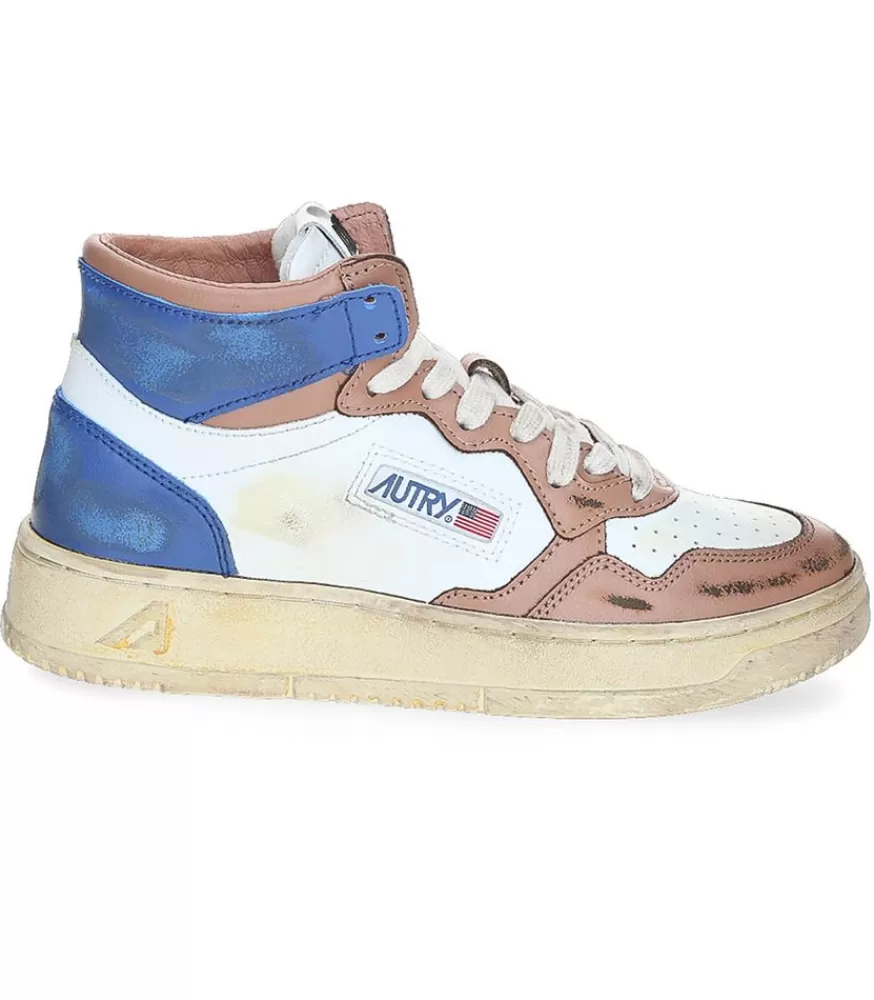 Femme Autry Baskets Super Vintage Mid Cafe Et Bleu