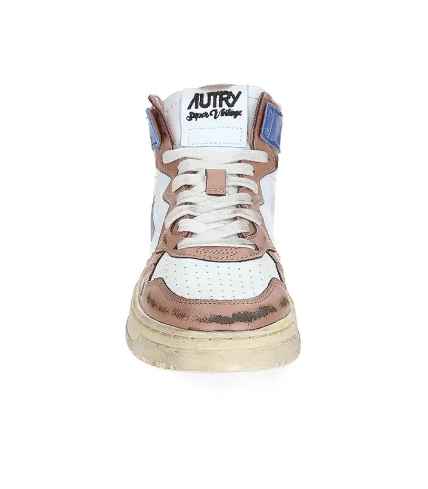 Femme Autry Baskets Super Vintage Mid Cafe Et Bleu
