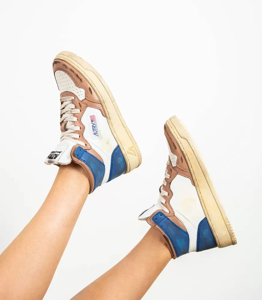 Femme Autry Baskets Super Vintage Mid Cafe Et Bleu