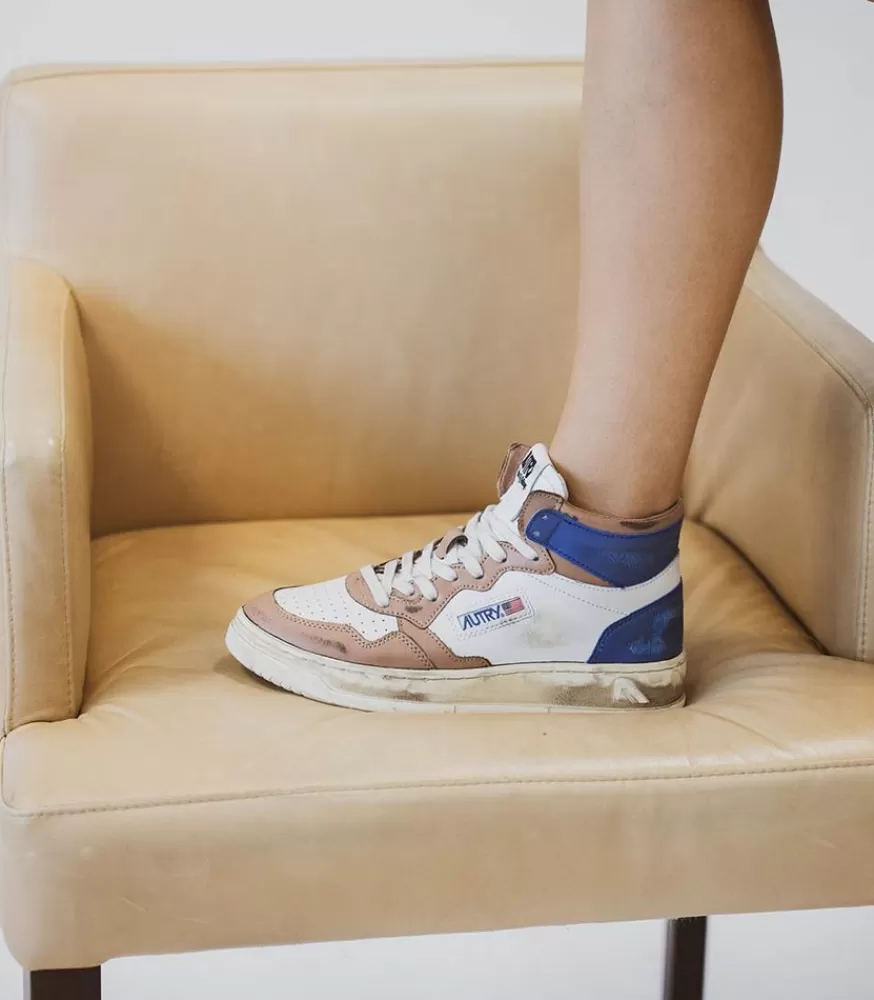 Femme Autry Baskets Super Vintage Mid Cafe Et Bleu