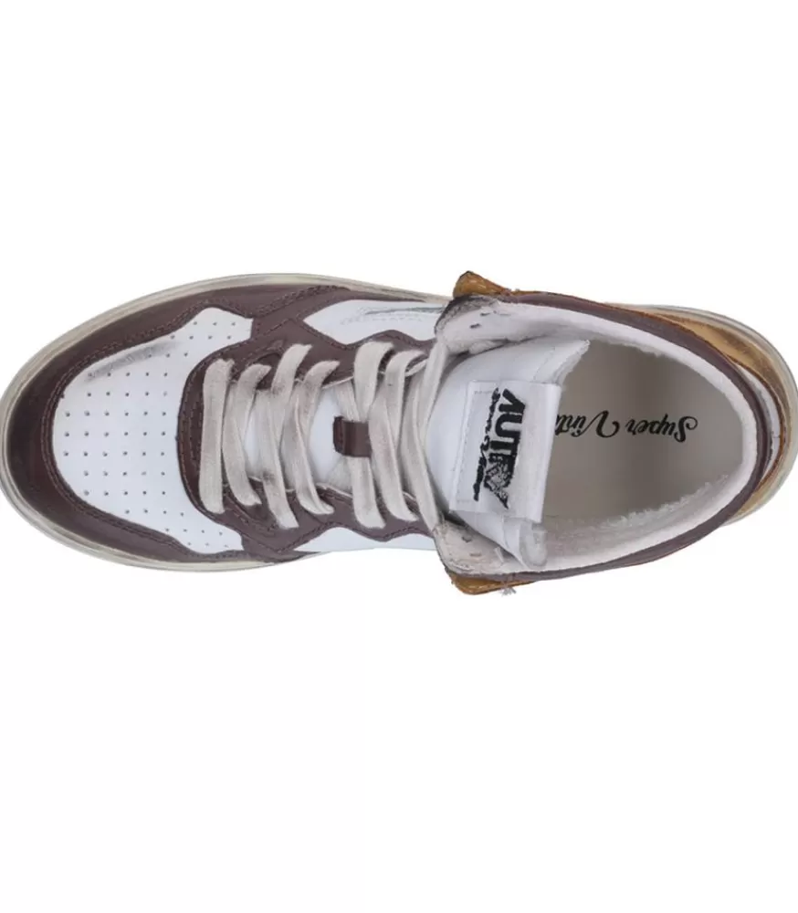 Femme Autry Baskets Super Vintage Mid Cuir White Brown Honey
