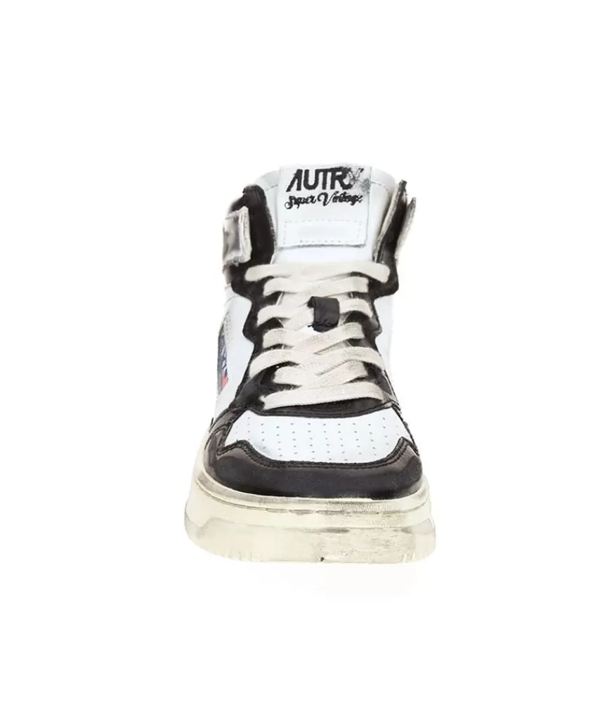 Femme Autry Baskets Super Vintage Mid Noir Et Argent