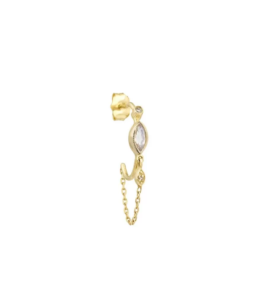 Femme Céline Daoust Boucle D'Oreille Creole Unique En Pierre De Lune Et Oeil De Diamant