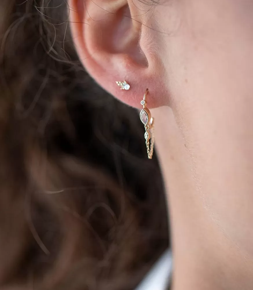 Femme Céline Daoust Boucle D'Oreille Creole Unique En Pierre De Lune Et Oeil De Diamant