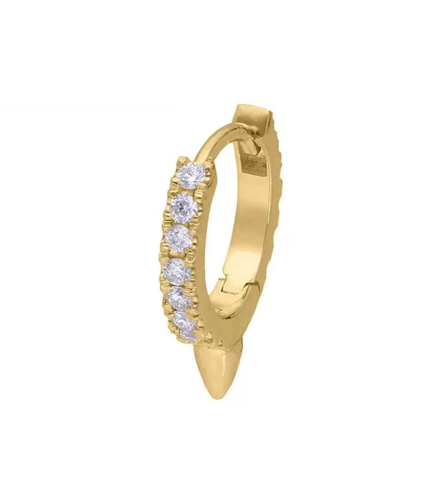 Femme Feidt Paris Boucle D'Oreille Mini Creole A Pointe Or Jaune Et Diamants