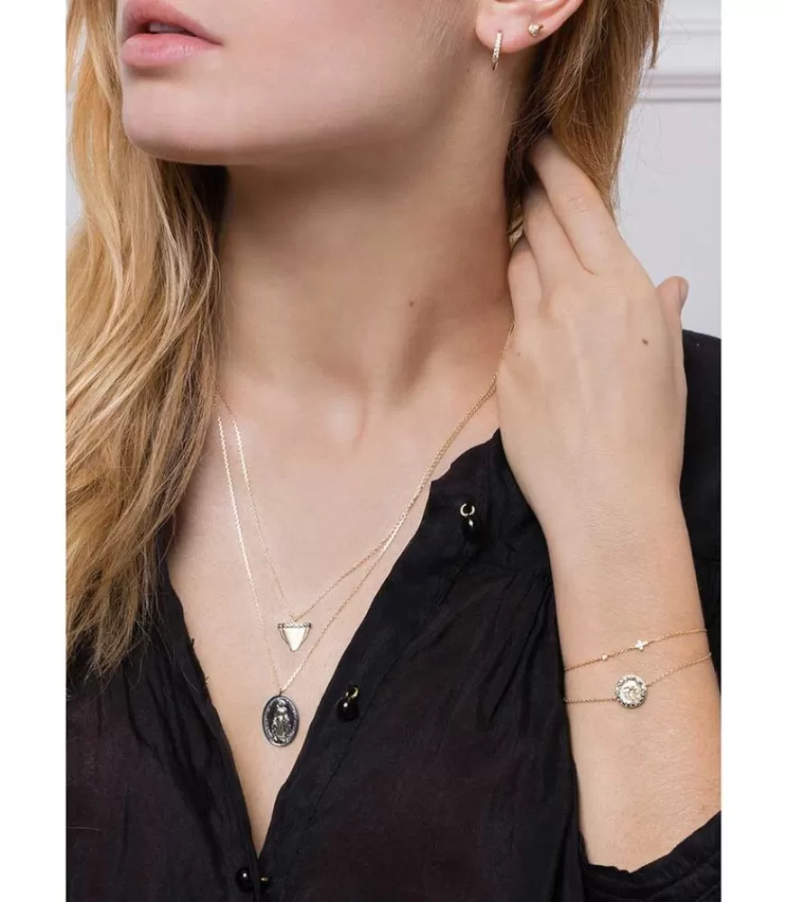 Femme Feidt Paris Boucle D'Oreille Mini Creole A Pointe Or Jaune Et Diamants