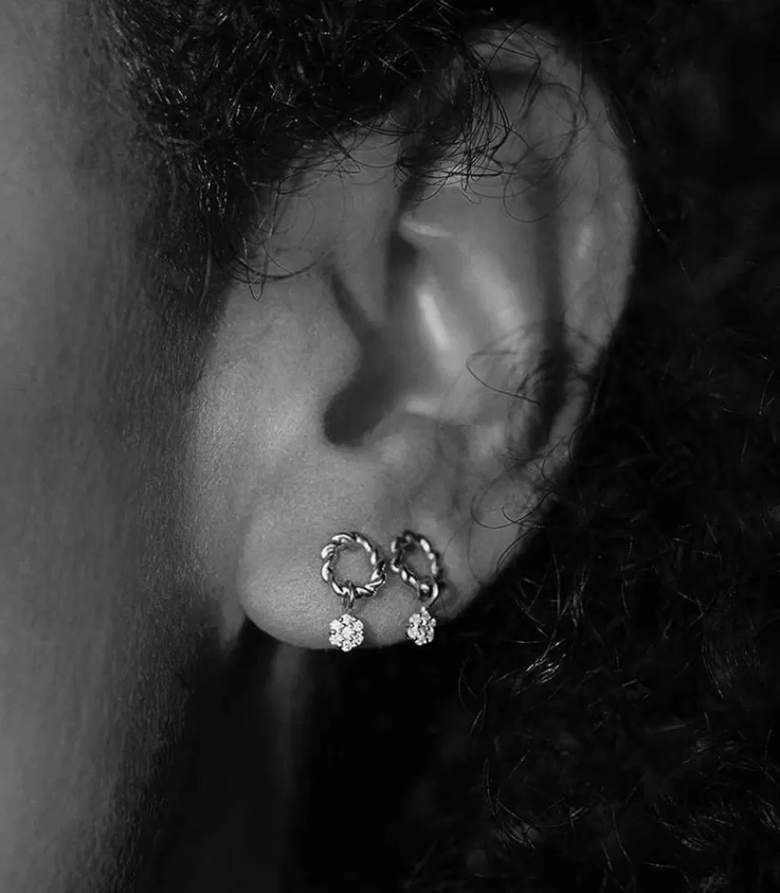 Femme Stone Paris Boucle D'Oreille Puce Dunaway Or Blanc Et Diamants