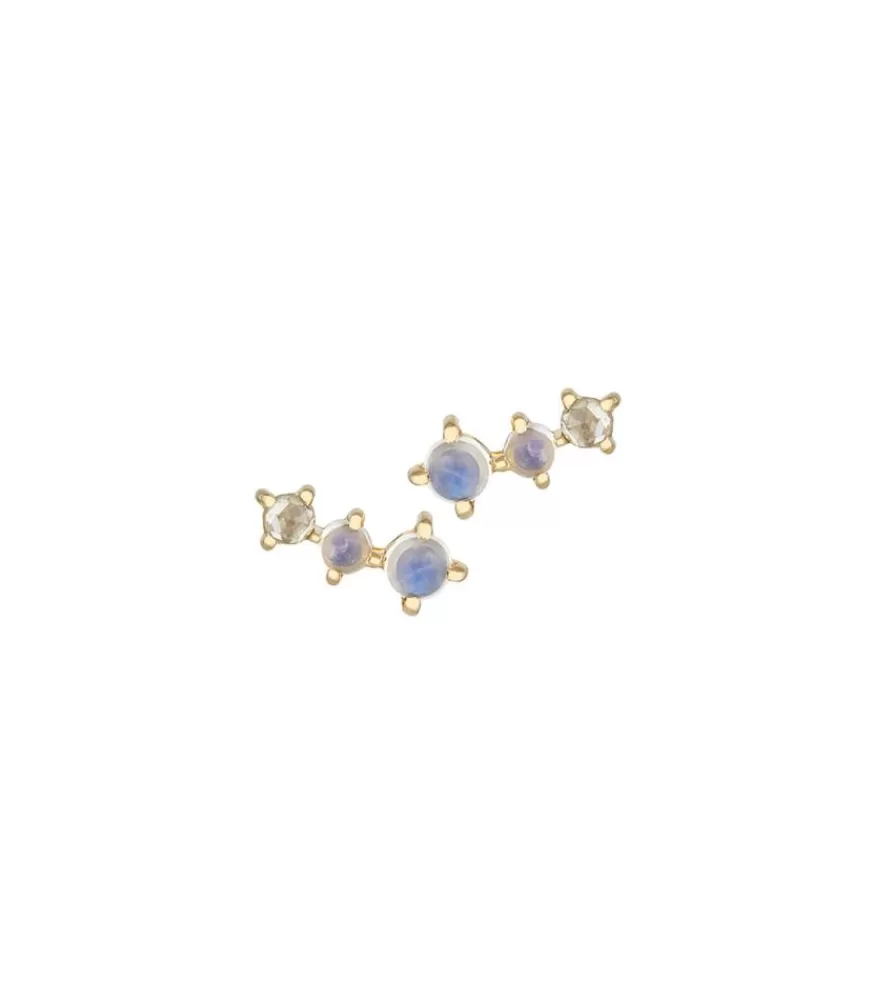 Femme Céline Daoust Boucles D'Oreilles Deux Pierres De Lune Et Un Diamant