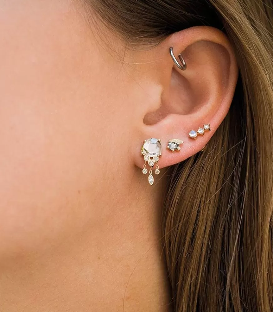 Femme Céline Daoust Boucles D'Oreilles Deux Pierres De Lune Et Un Diamant