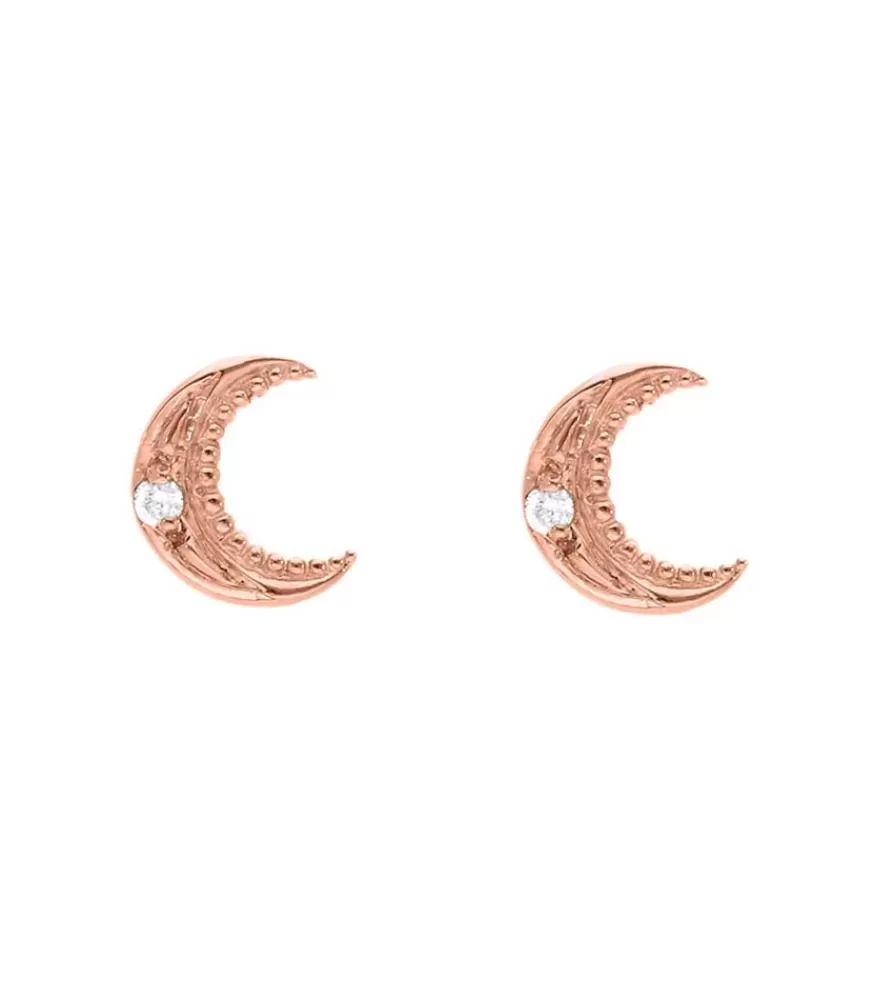 Femme Gigi Clozeau Boucles D'Oreilles Puces Lune Or Rose Et Diamant