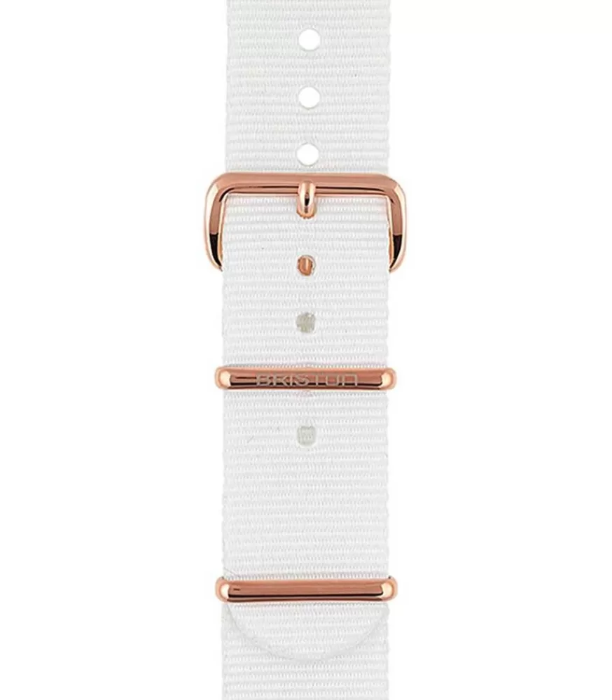 Femme Briston Bracelet De Montre Special Nato Blanc, Boucle En Acier Or Rose 245Mm