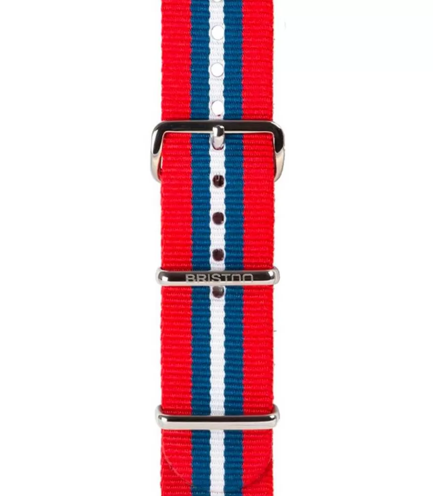 Femme Briston Bracelet De Montre Type Nato Raye Rouge, Bleu Et Blanc 280Mm