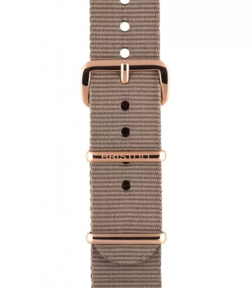 Femme Briston Bracelet De Montre Type Nato Taupe, Boucle Or Rose 230Mm - Clubmaster Chic