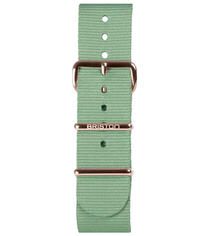 Femme Briston Bracelet De Montre Type Nato Vert D'Eau Et Boucle Or Rose