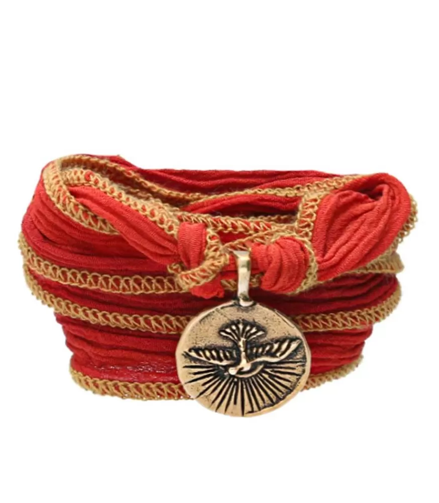 Femme Catherine Michiels Bracelet En Soie A Nouer Avec Charm No Regrets Spirit Bird En Bronze