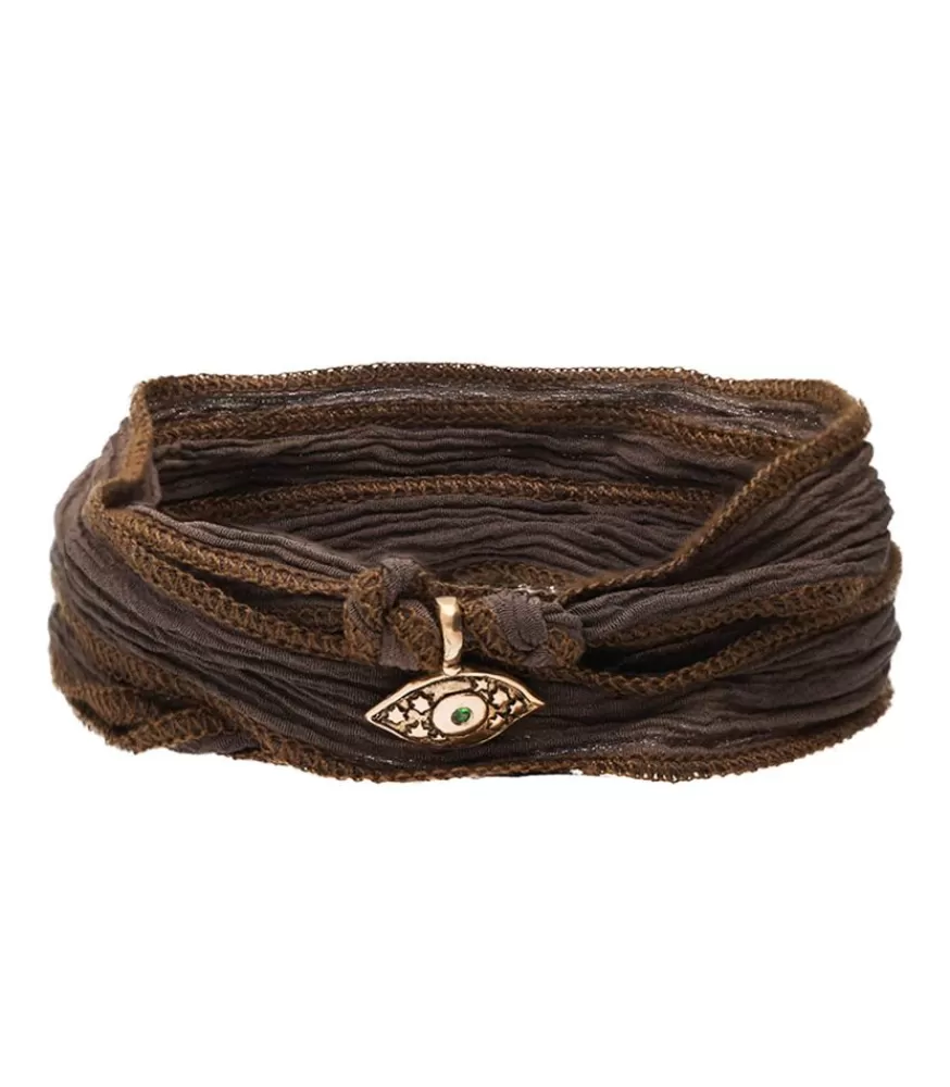 Femme Catherine Michiels Bracelet En Soie A Nouer Et Charm Amazing Eye En Bronze Et Tsavorite