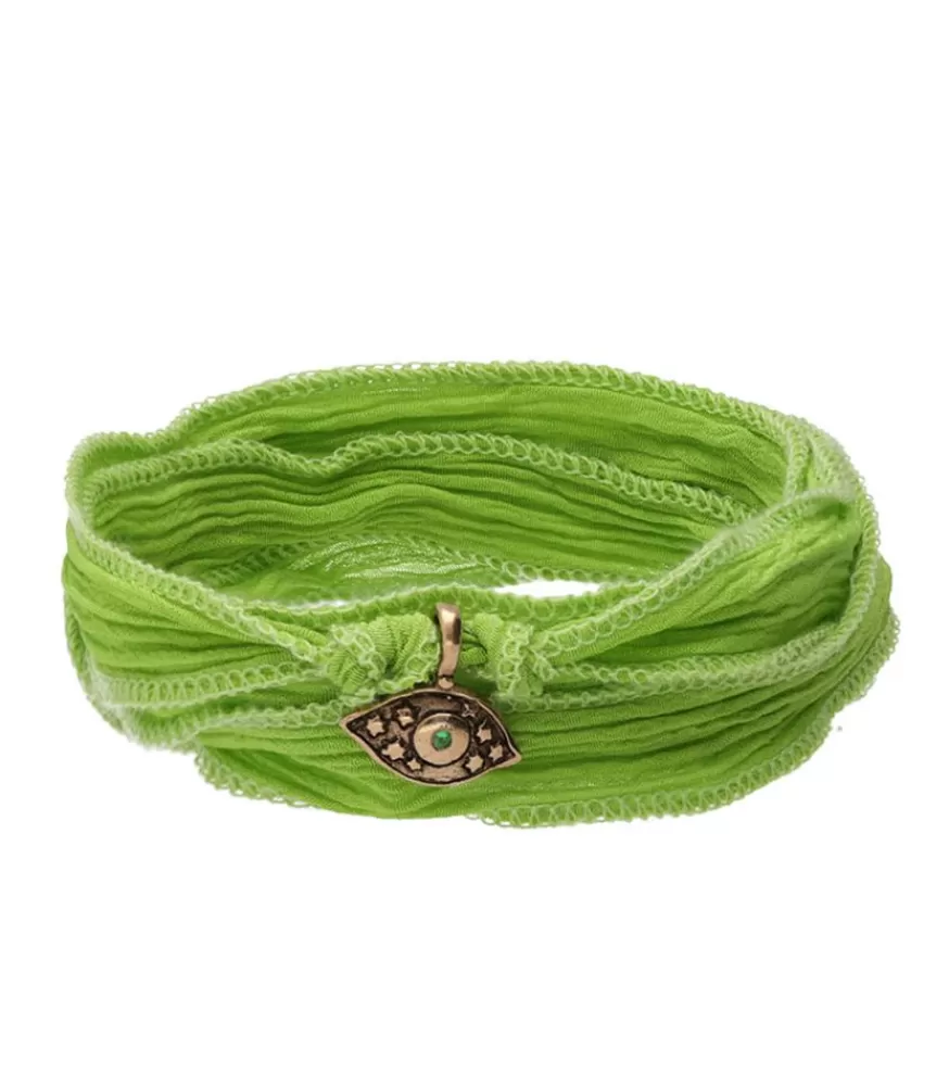 Femme Catherine Michiels Bracelet En Soie A Nouer Et Charm Amazing Eye En Bronze Et Tsavorite