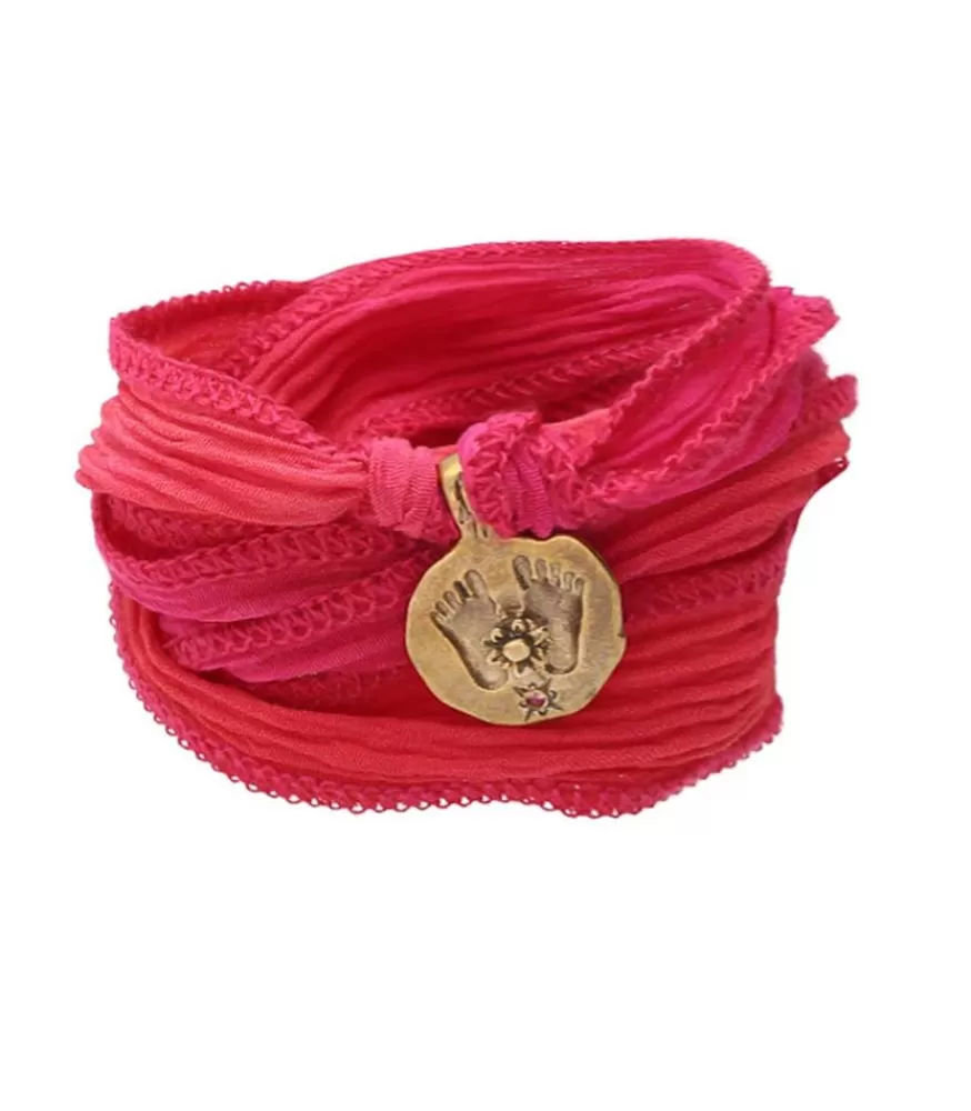 Femme Catherine Michiels Bracelet En Soie A Nouer Et Charm Buddha Feet En Bronze
