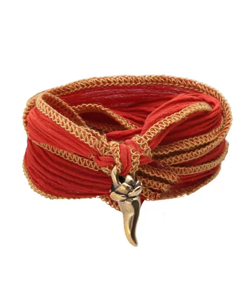 Femme Catherine Michiels Bracelet En Soie A Nouer Et Charm Corne D'Abondance En Bronze