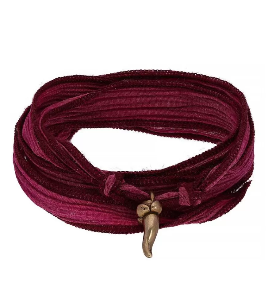 Femme Catherine Michiels Bracelet En Soie A Nouer Et Charm Corne D'Abondance En Bronze