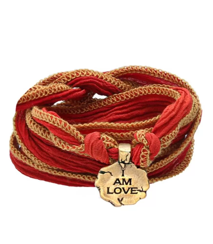 Femme Catherine Michiels Bracelet En Soie A Nouer Et Charm I Am Love En Bronze