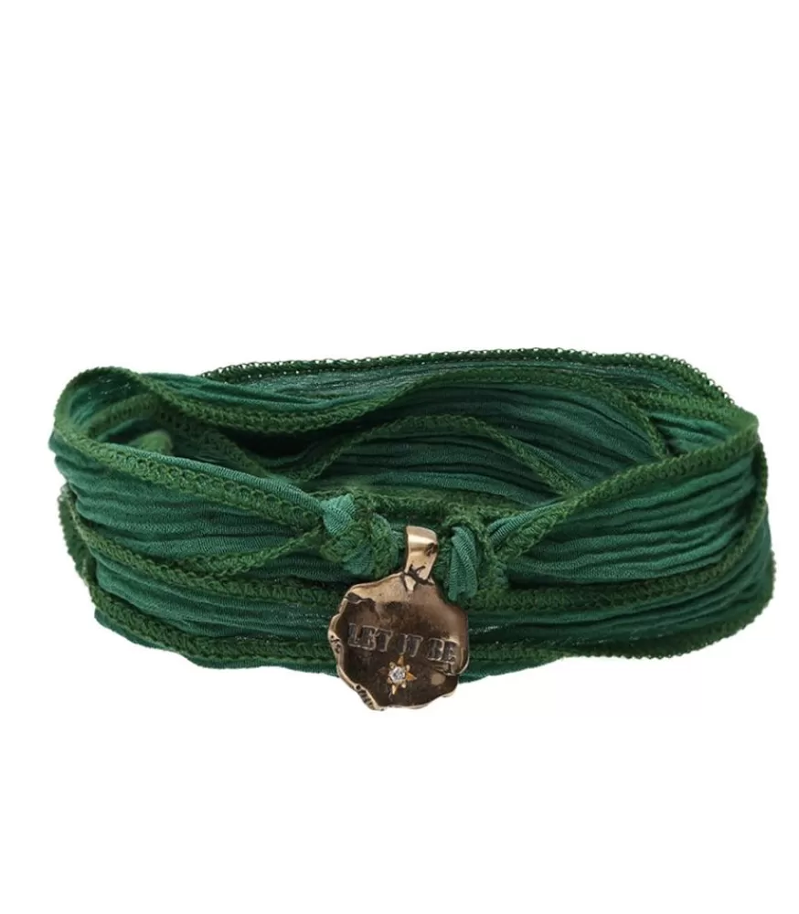 Femme Catherine Michiels Bracelet En Soie A Nouer Et Charm Let It Be En Bronze Et Diamant