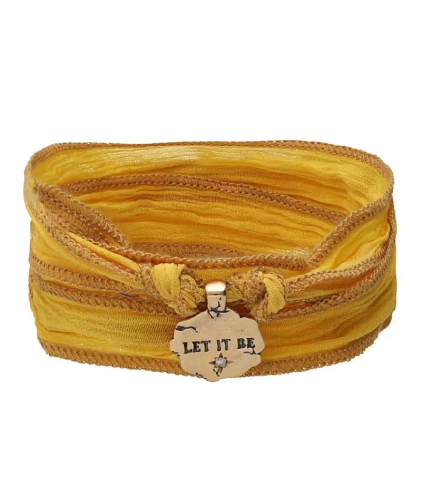 Femme Catherine Michiels Bracelet En Soie A Nouer Et Charm Let It Be En Bronze Et Diamant