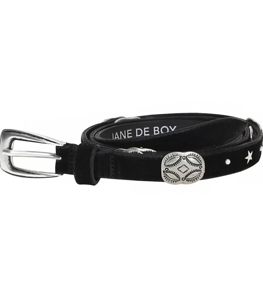 Femme Puntovita & Arsenice Ceinture En Cuir Suede Etoiles Noir X Jane De Boy