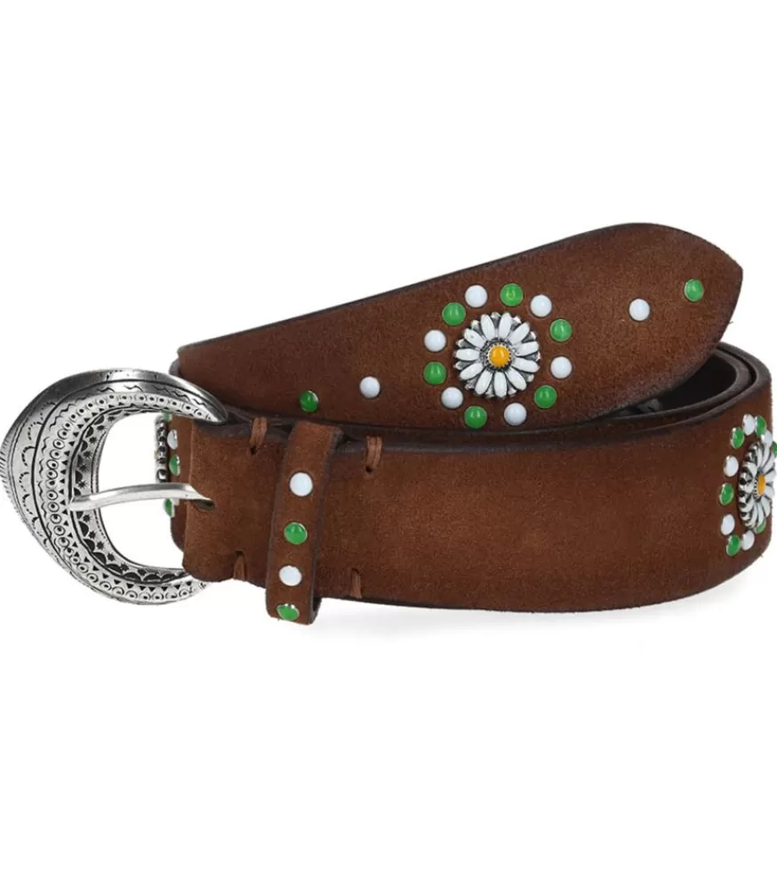 Femme Puntovita & Arsenice Ceinture En Cuir Suede Perles Et Fleurs Marron Clair X Jane De Boy