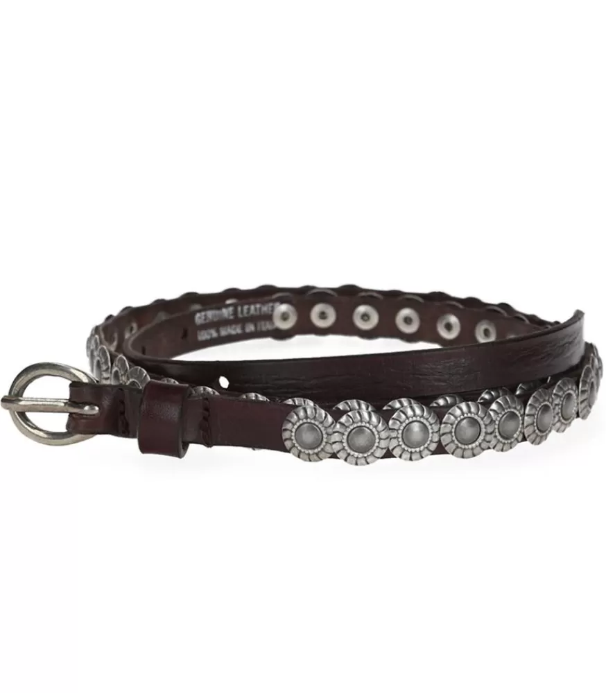 Femme Puntovita & Arsenice Ceinture En Cuir Tamponnee De Fleurs Marron X Jane De Boy