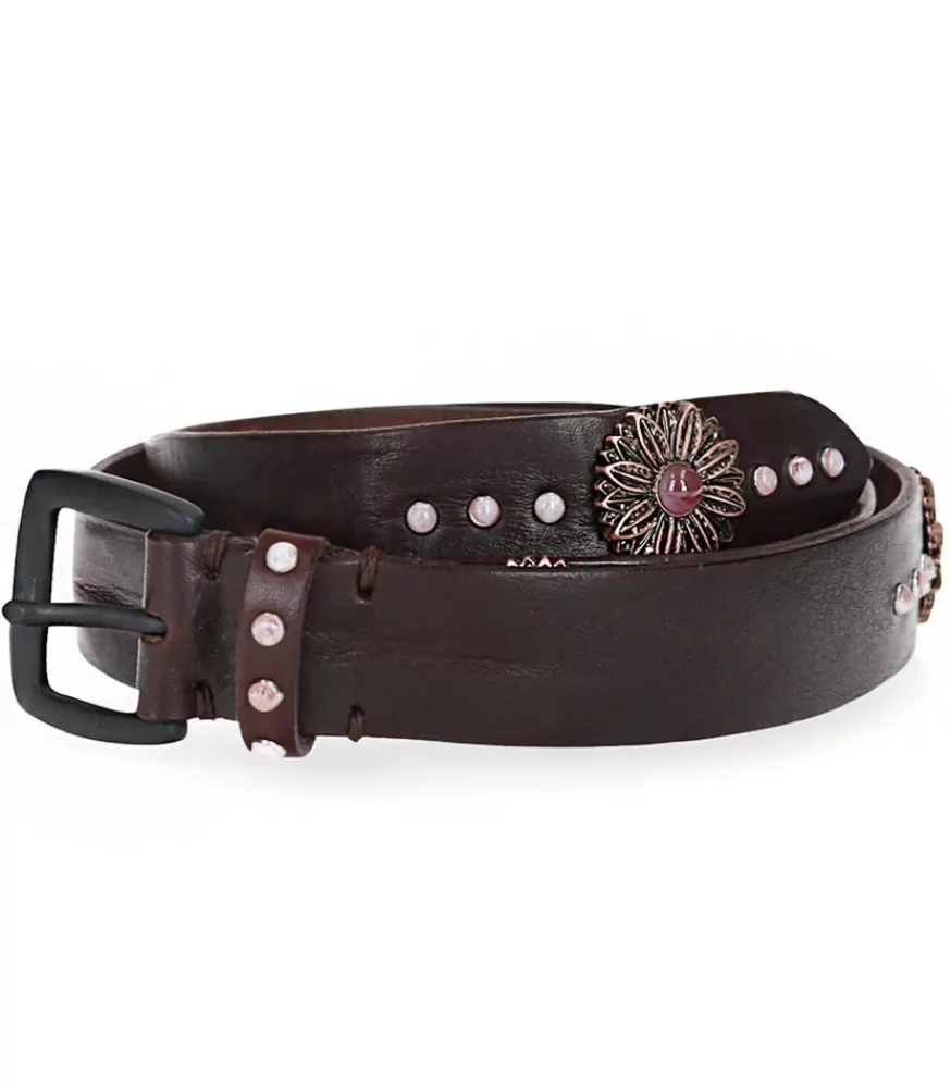 Femme Puntovita & Arsenice Ceinture En Cuir Tamponnee Perles Et Fleurs Marron X Jane De Boy